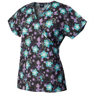 Med Gear Floral Paradise Black/Aqua Scrub Top